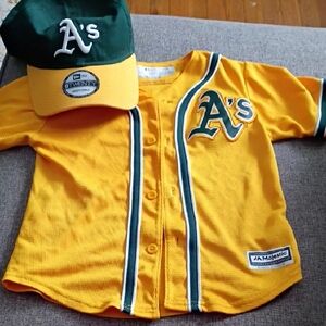Majestic Kids' Yellow and Green A's Jersey